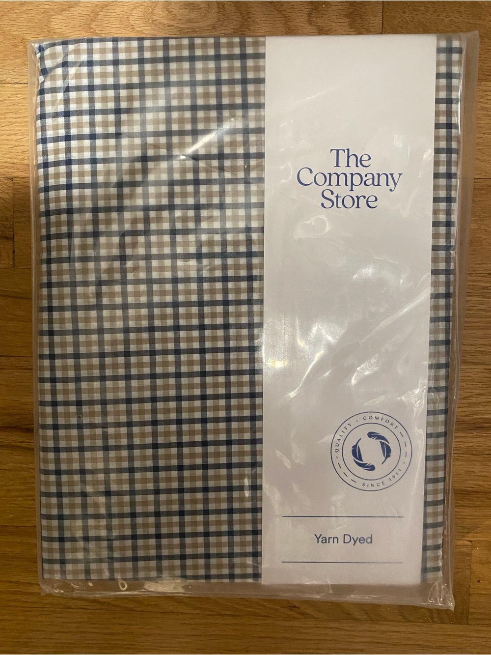 The Company Store Plaid Yarn-Dyed Fitted Queen Sheet in Blue and Tan